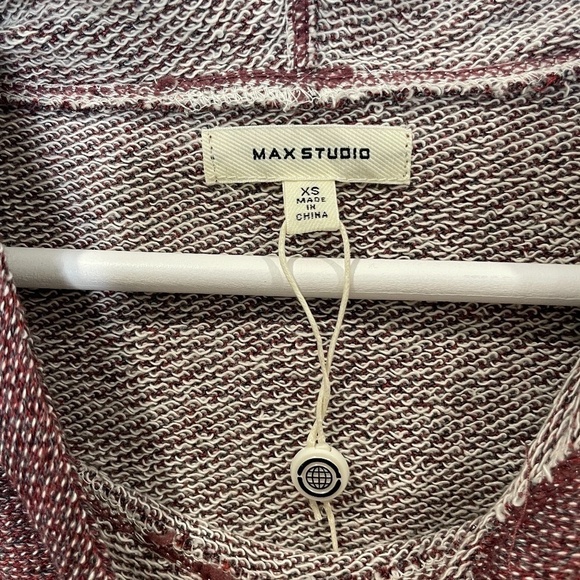 Max Studio Striped Hooded High/Low Tunic Burgundy - Picture 4 of 7